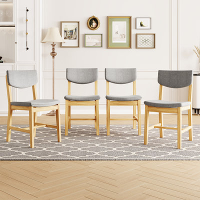 Chaise de salle à manger rustique 4 pièces - Structure en bois massif avec coussin en tissu gris, chaise d'appoint rembourrée pour la cuisine