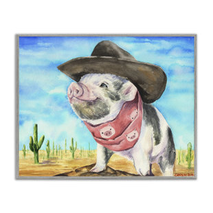 Smythe Funny Wild West Fashion Baby Pig Watercolor Painting Kids Wall Décor