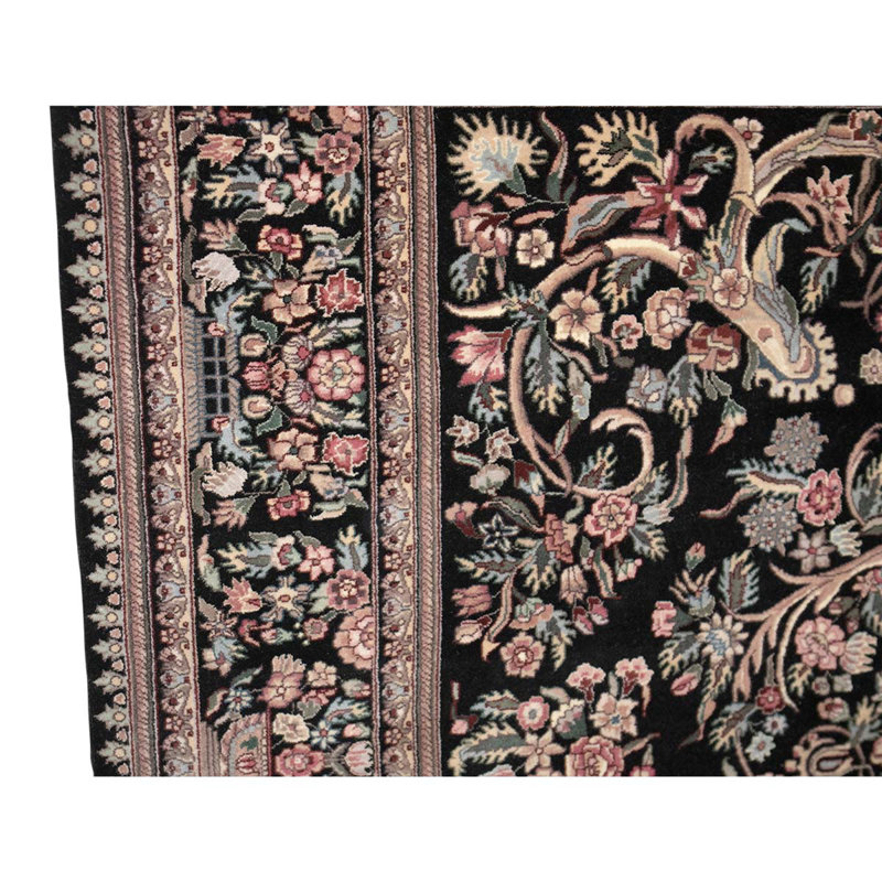 Tapis noir / blanc / rose noué à la main de haute qualité