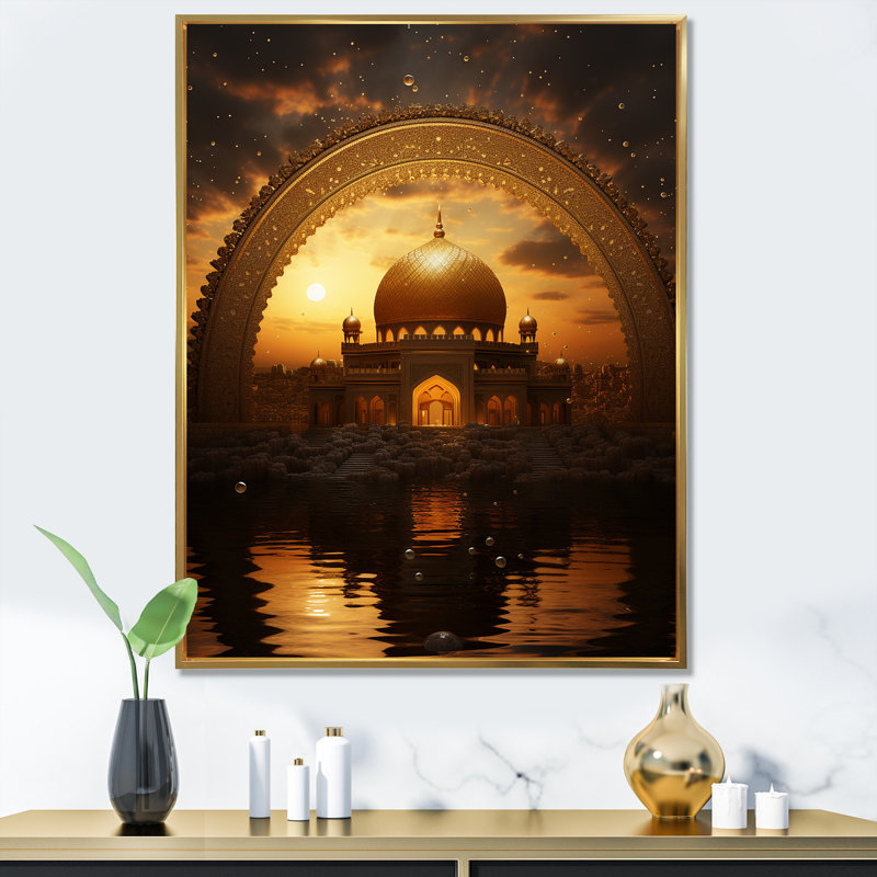 Judaïsme synagogue Sunset Sanctuary III, reproduction d'art sur toile, Cadre flottant doré, H 32 po x l 24 po x P 1 po