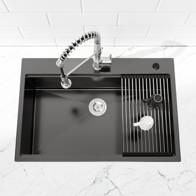 Stainless Steel Kitchen Sink 30"X22" Black With Rounded Edges And Basket - Safe, Stylish, Convenient Storage 304 , Increases In