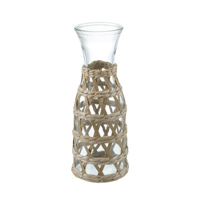 Vase de table en verre tissé rotin