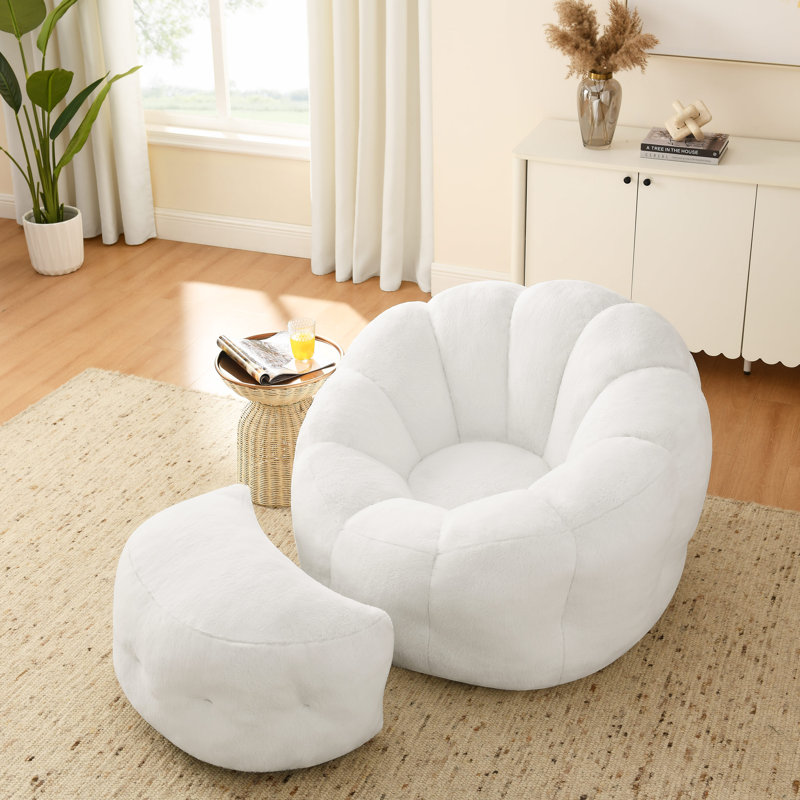 Elaine 46‘’ 3-in-1 Bean Bag Chair&Lounger with Ottoman , White