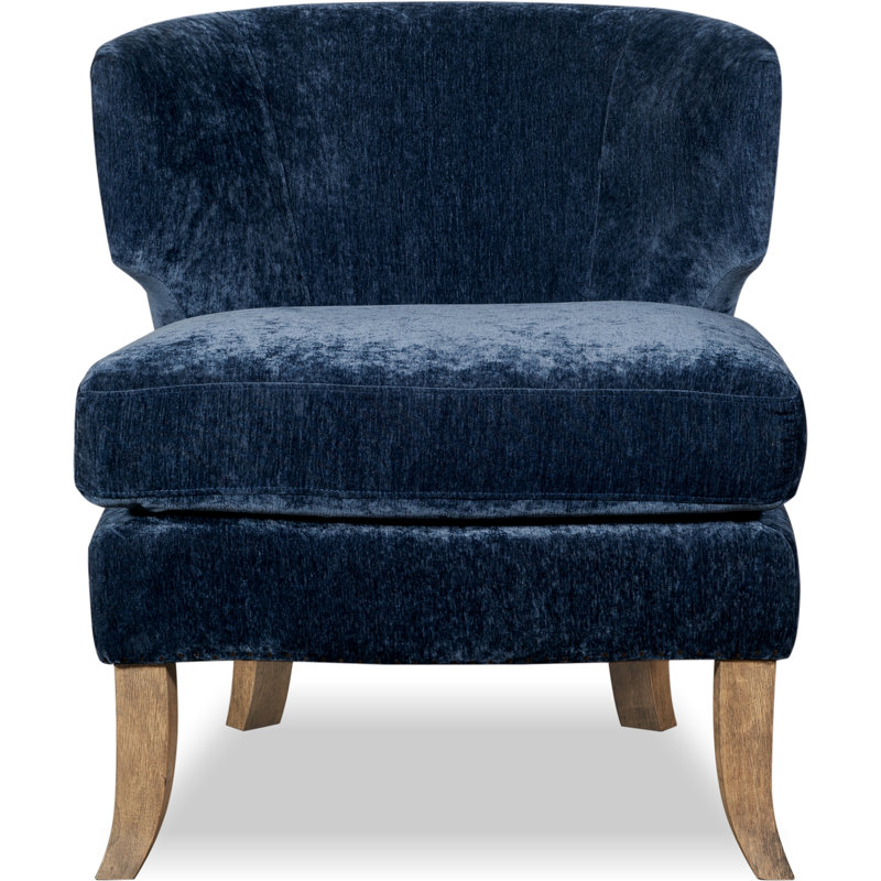 Fauteuil demi-tonneau à oreilles avec pieds en bois vieilli Tommy Hilfiger Swansea, Bleu marine