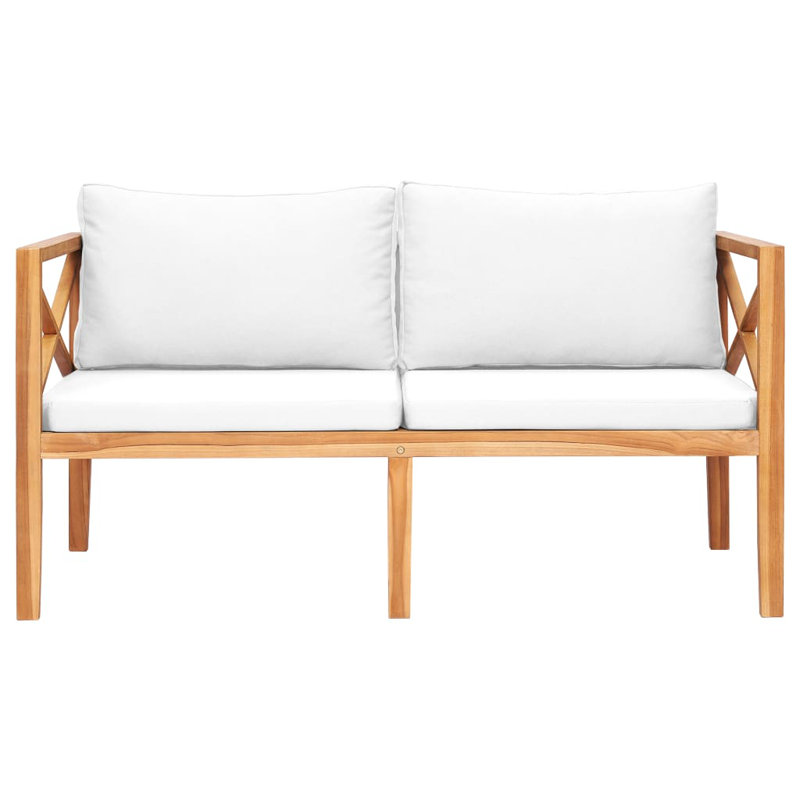 Banc de patio avec coussins crème en bois de teck massif, Crème