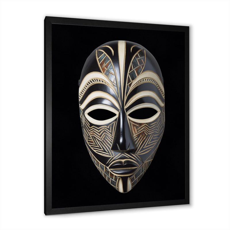 Masque africain Ethnical Traditional, H 20 po x l 12 po x P 1 po, Cadre simple noir
