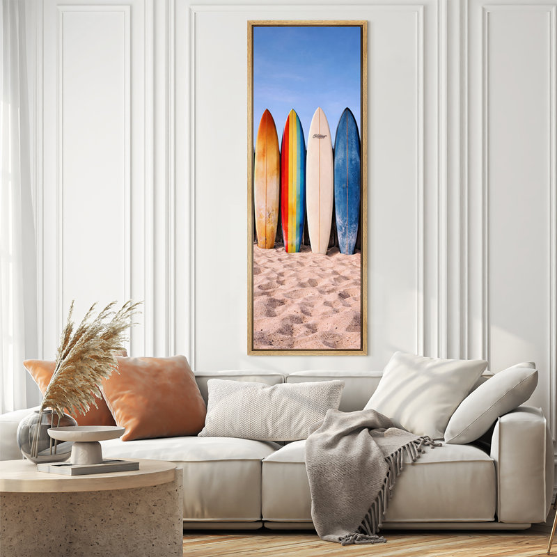 «Rainbow Surfboard on Sand with Blue Sky Coastal Summer», reproduction d'art sur toile encadrée, H 60 po x l 20 po x P 1,5 po