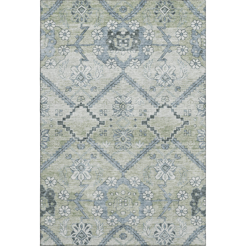 Premium Machine Washable Prisco Aloe Rug, Rectangle 2'6" x 3'10"