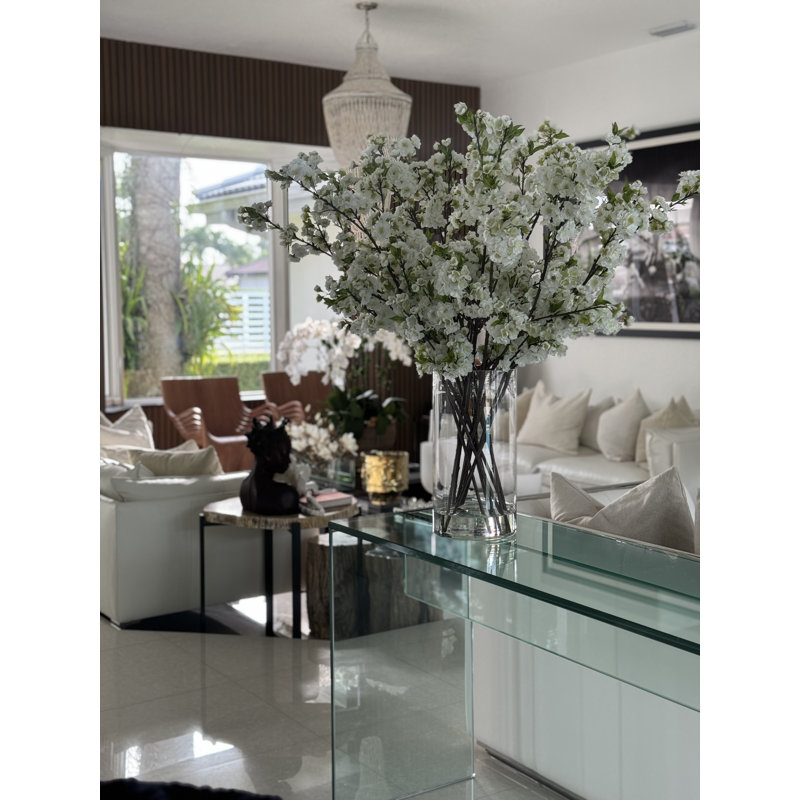 Cherry Blossoms In 16" Glass Cylinder, White