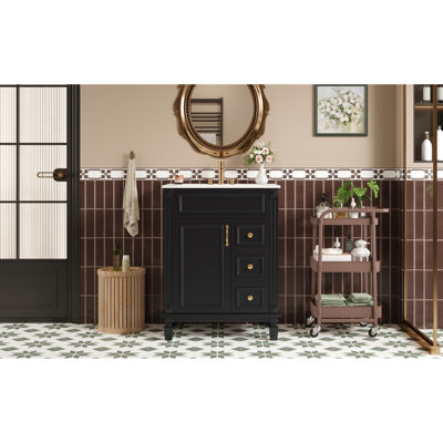 Meuble-lavabo moderne de 24 po avec lavabo en céramique, 2 tiroirs et tablette réglable - espace dans les petites salles de bain, meuble-lavabo français simplifié de 24 po idéal pour les espaces