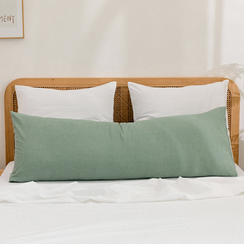BESTOUCH 100% Washed Cotton Pillowcase Linen Feel Soft Breathable, Bright White, Body (20" x 54")