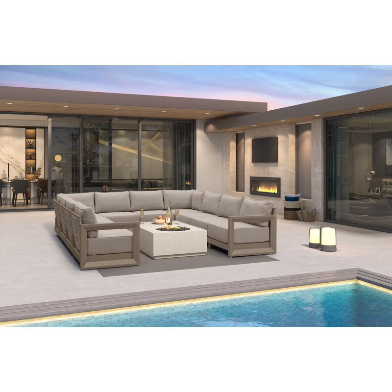 PURPLE LEAF Patio Furniture Set With 9.6" Thick Cushion And Soft Pillows Outdoor Sectional Sofas Modern Outdoor Conversation Sets For Yard Porch Deck, Khaki