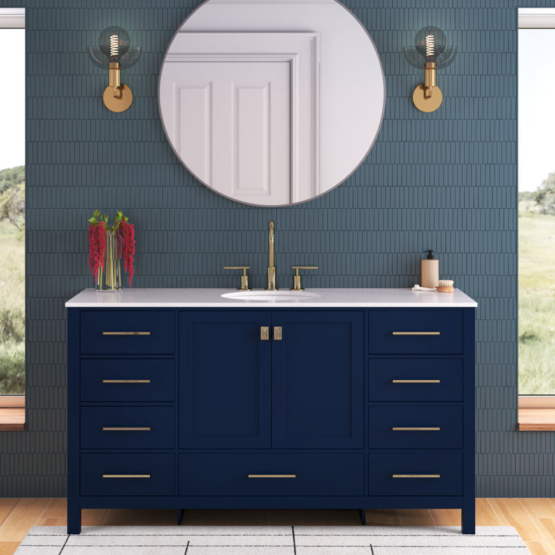 Meuble-lavabo simple 60 po avec plateau en marbre Hines, Bleu