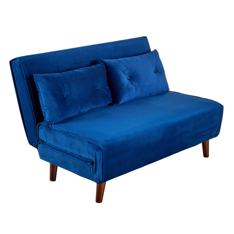 Lonara Two Seater Upholstered Double Sofa Bed, Blue Velvet