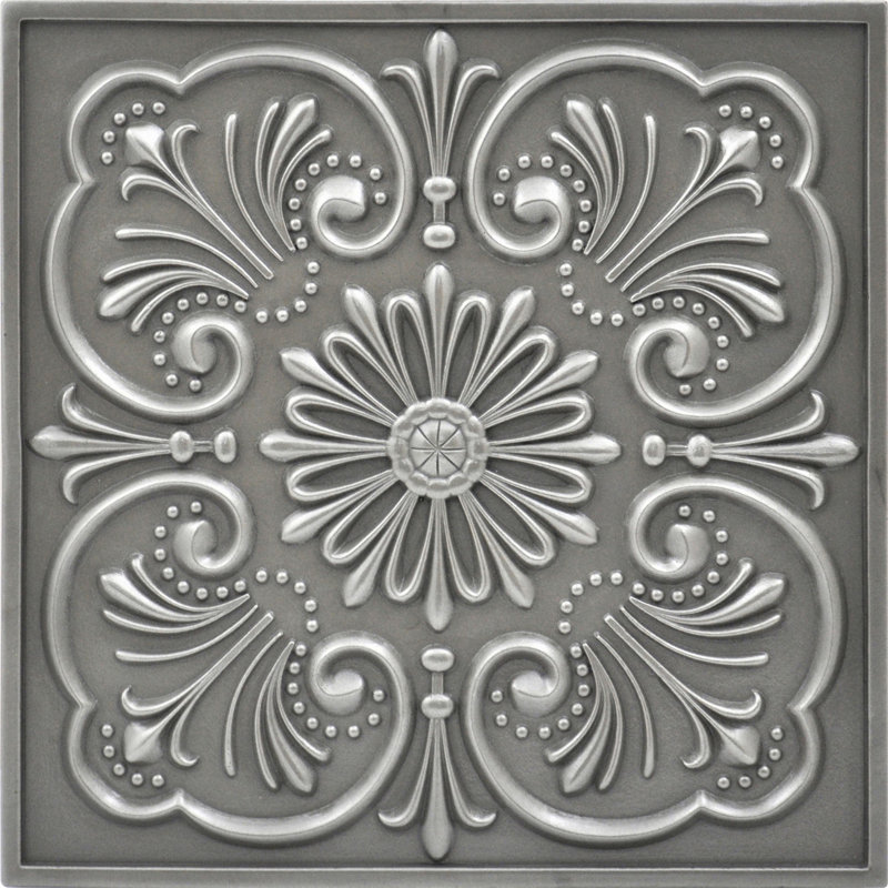 Crown 12'' x 12'' Hand Painted Metal Decorative Accent Tile, Brushed Nickel