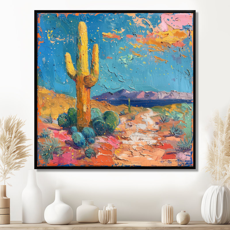 Jaune jaune, bleu du sud-ouest, désert, cactus - impression d'art mural cactus floral, H 36 po x l 36 po x P 1,5 po