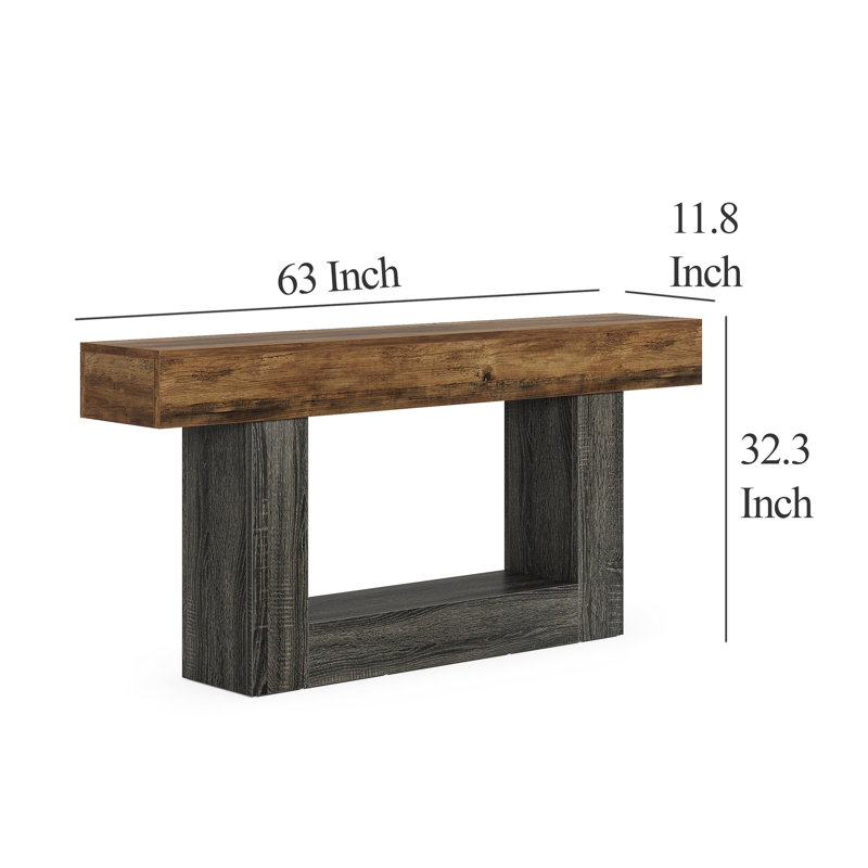Console Table, Brown Rectangular Top, Gray U Shape Base, 63 Inch
