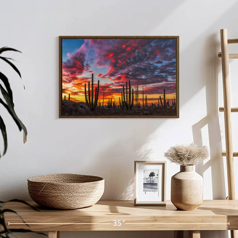 Forêt de cactus de Baja California, 19 po x 13 po, Cadre flottant noyer
