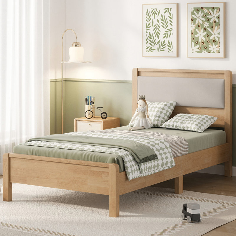 Upholstered Bed, Très grand simple, Natural Oak