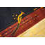Tapis bleu antique en laine à motif oiseau minimaliste