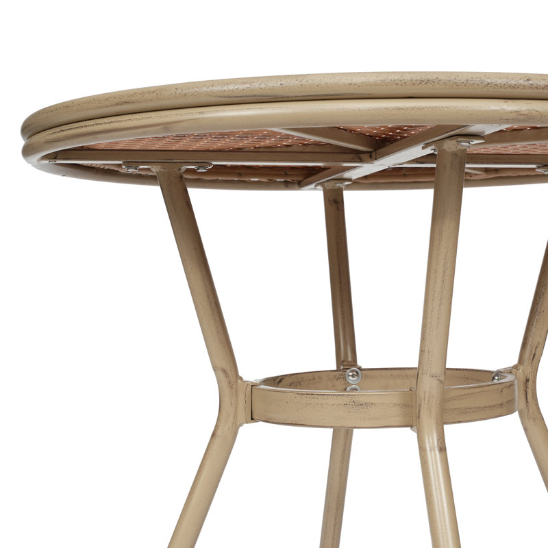 Rylan Indoor/Outdoor Commercial Glass Top Bistro Table, Tan/White