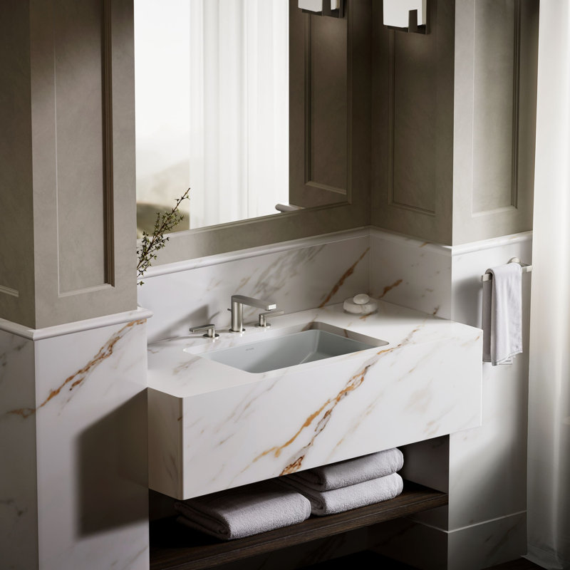 Ladena® Vitreous China Rectangular Undermount Bathroom Sink with Overflow, Ice Gray