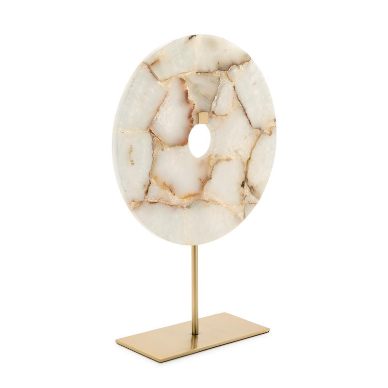 Natural Agate Round Disc Sculpture Iron Base Decorative Accent 17"H