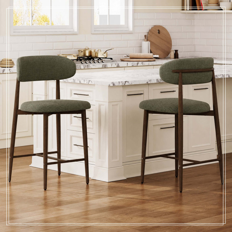 Ensemble de 2 tabourets de bar à hauteur de comptoir, tabourets de bar rembourrés avec pieds en métal pour îlot de cuisine, vert