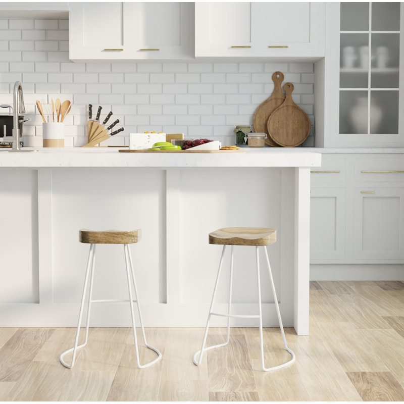 Keilia Solid Wood Bar & Counter Stool, Counter Stool (24.25" Seat Height), Natural/White