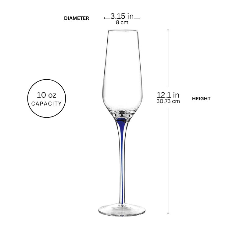 Tempest Cobalt Blue and Clear Glass Crystal Flute Set