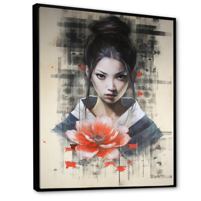 " Vintage Oriental Woman With Lotus Flower "