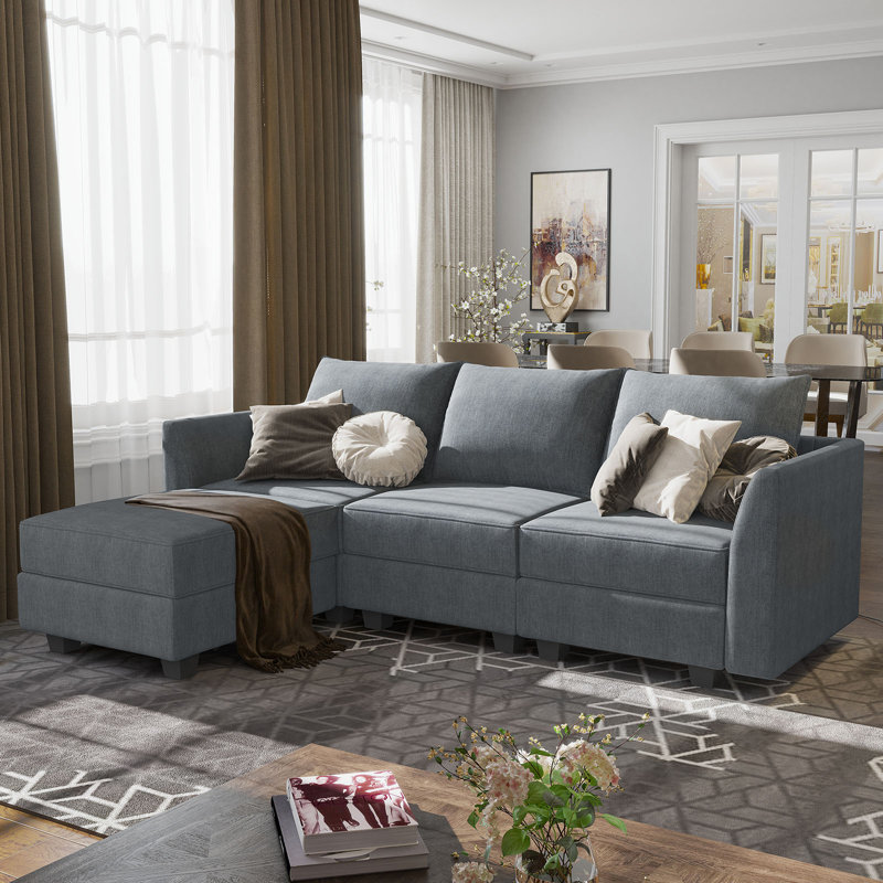 Manusite L-Shaped Modular Upholstered Sectional with Storage, Bluish Gray 100% Polyester