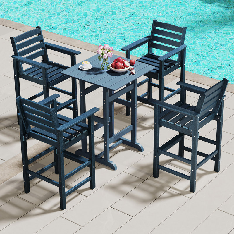 Ensemble de 4 tabourets de bar pour patio avec accoudoirs et repose-pieds, Marine