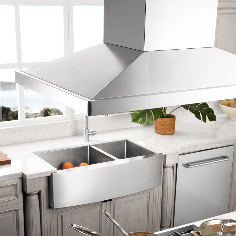 42" 400 CFM Ducted Island Range Hood in Silver, 48"