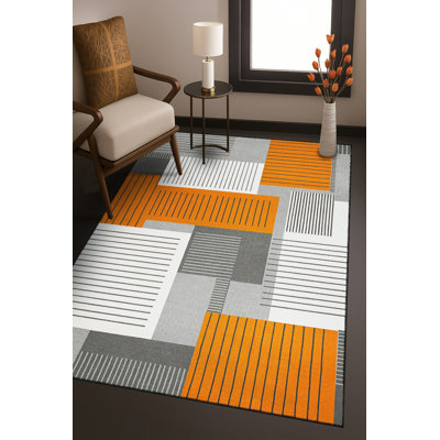 Tapis bleu tissé lavable rétro Mosso