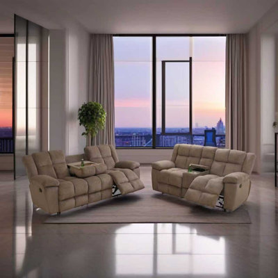 Green Mint Stripe Fabric Living Room Recliner Intelligent 2-Piece Sofa Set