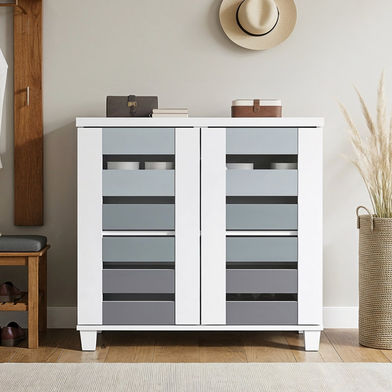 Millan Crete Lismore 12 Pair Shoe Storage Cabinet, White/Stone Gray/Cool Gray/Night Owl