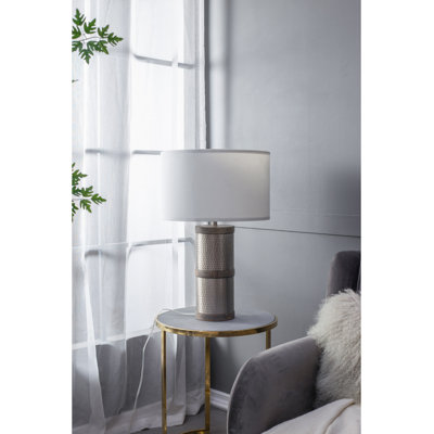 D16x24.4" Hammered Iron Table Lamp With Mango Wood(Lamp Shade Assembly Required)