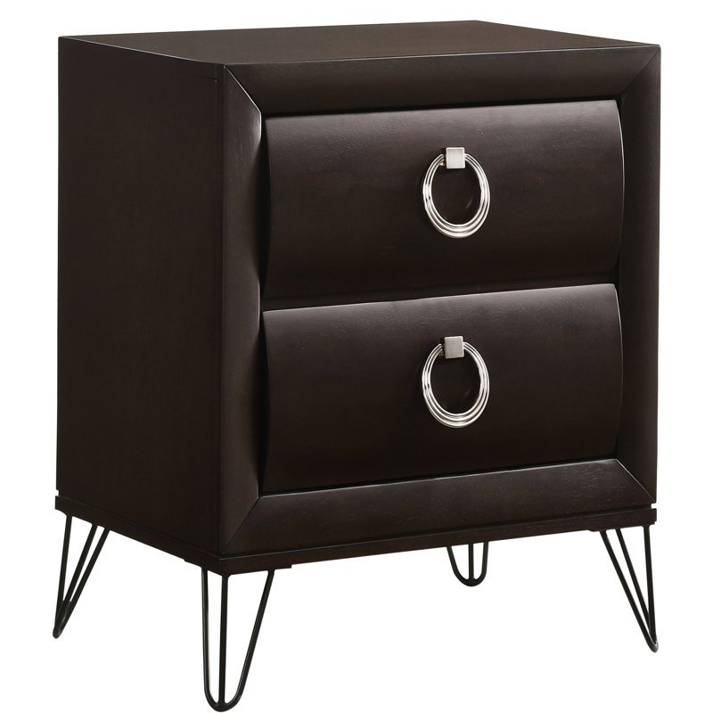 Table de chevet foncé avec rangement pratique pour les tiroirs et pieds 2 po