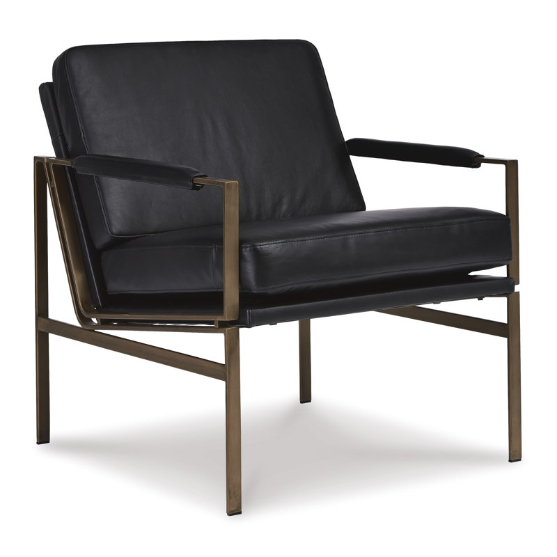 Malge Accent Chair, Black Genuine Leather/Faux Leather