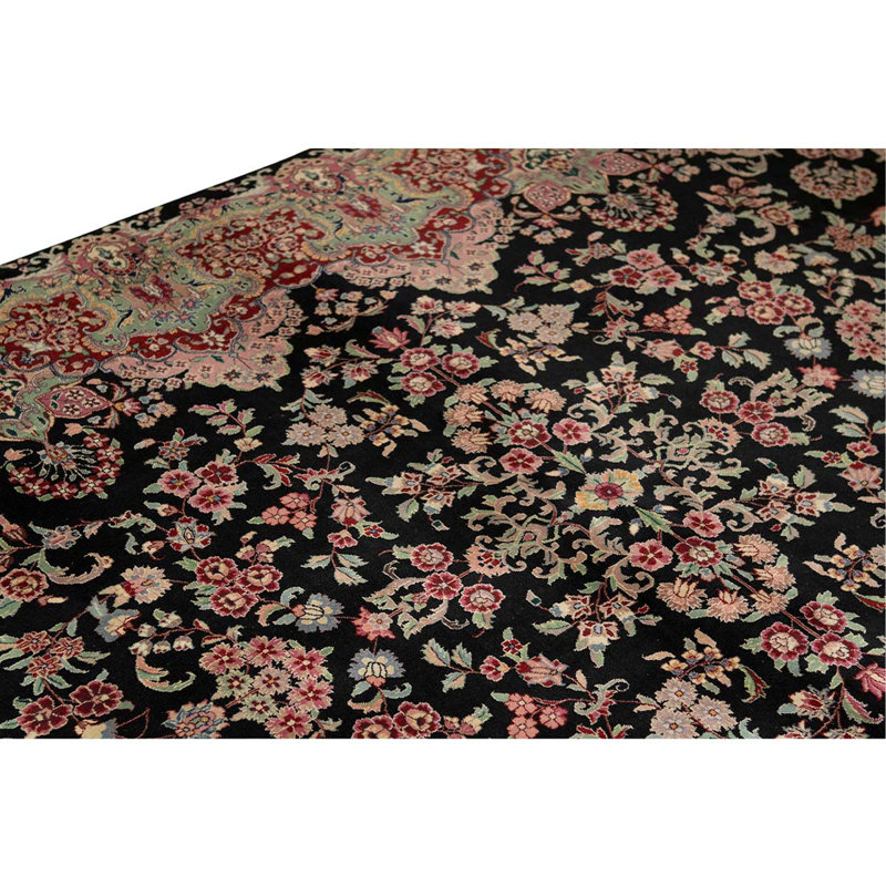 Tapis unique en laine noué à la main de 6 pi x 9 pi rouge / noir / vert / rose