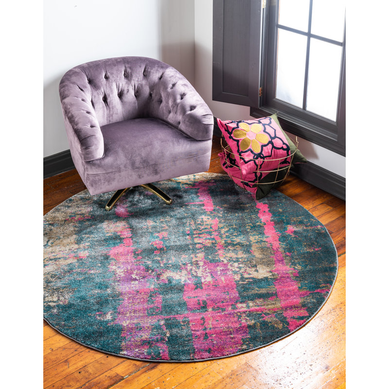 Tapis abstrait rose, Rond 8 pi