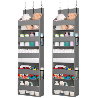 Ensemble de 2 organisateurs au-dessus de la porte, 5 tablettes de rangement transparentes pour fenêtre avec 4 poches latérales en filet, charge anti-basculement de 40 lb derrière la porte pour garde-manger, chambre de bébé, salle de bain, chambre à 