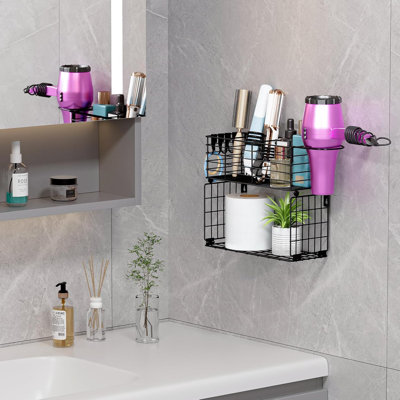 Metal Hair Tool Organizer With Toilet Paper Basket, Bathroom Blow Dryer Curling Iron Holder Wall Mount, 2 Tiers Styling Tools Organizer For Straighten -  Hokku Designs, 9EBC7A389C2B45FEAD93144E6FC77161