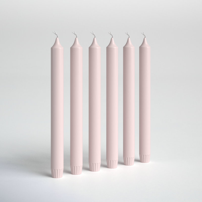 6 Piece Unscented Taper Candle Set, Pink