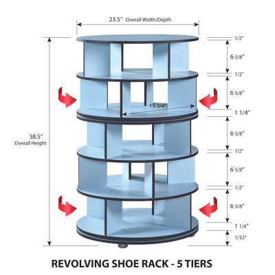 5-Tier Rotating Shoe Rack, 360° Revolving Lazy Susan Spinning Shoe Rack Tower Storage Organizer for Closet Entryway Bedroom Hallway