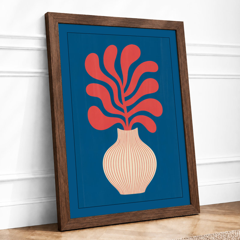 Modern Coral Arrangement Mid-Century - Framed Print, A4 - 29.7 x 21.0 cm, Walnut
