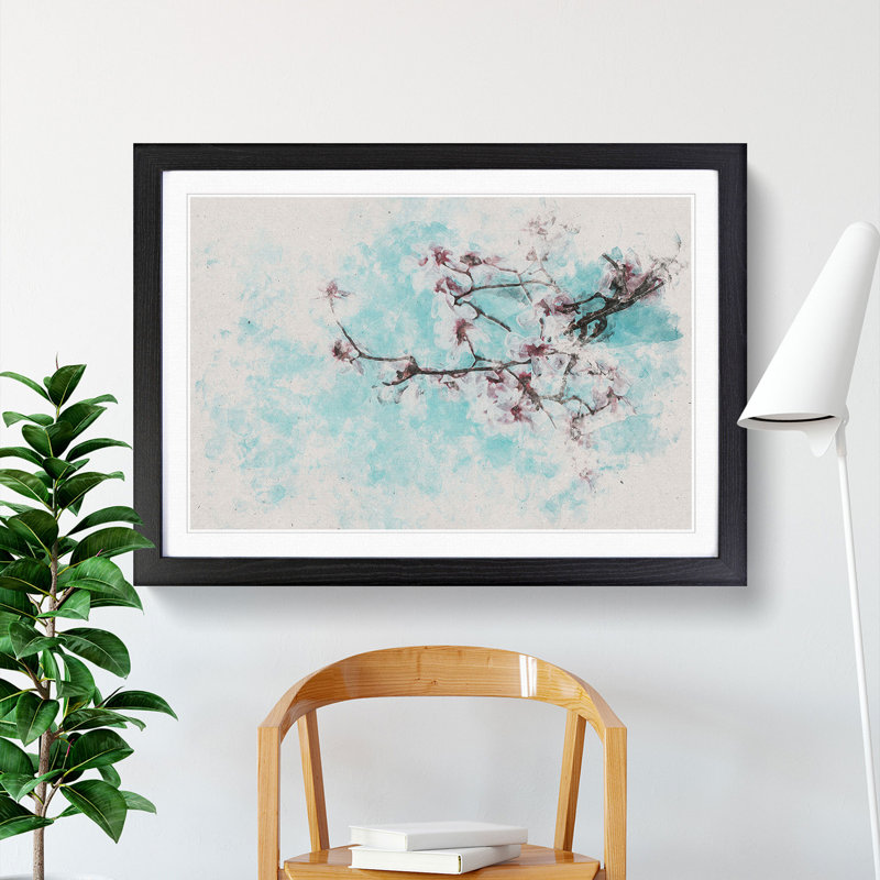 Pale Pink Cherry Blossom Tree - Framed Print, 45cm H x 63cm W x 2cm D, Black Framed