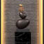 Sculpture abstraite en fibre de verre de style Wabi-Sabi, 29,53 pouces, brun et or, aspect pierre.