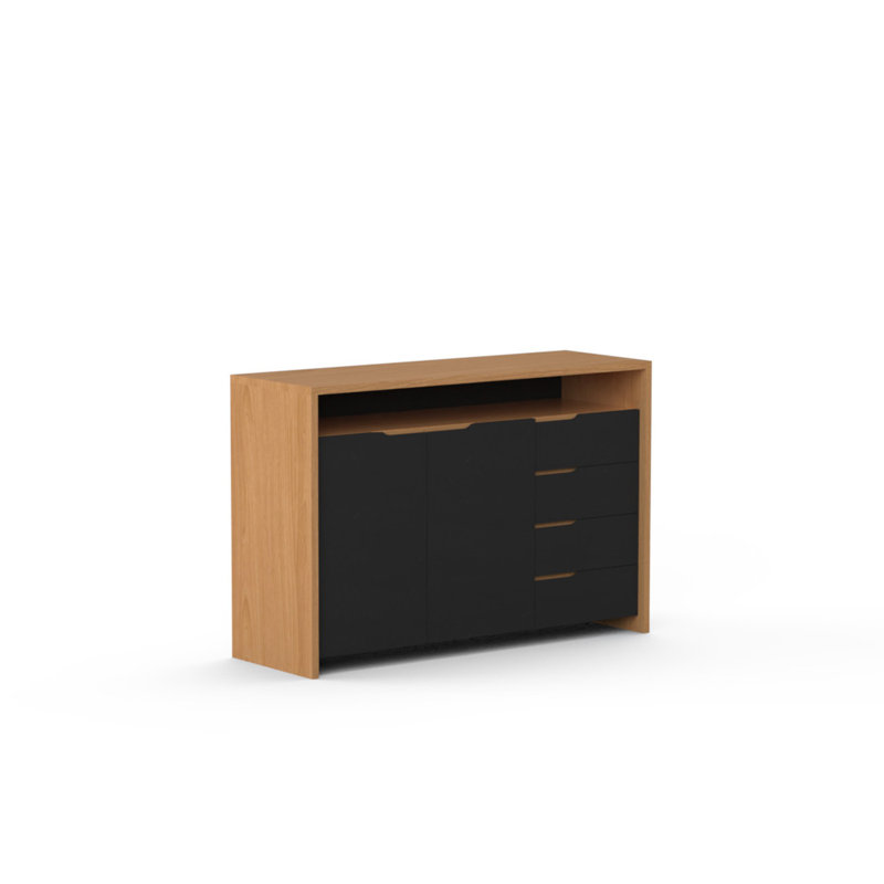 Aureliu 120cm Solid Wood Sideboard, Natural Beech/Valchromat Black